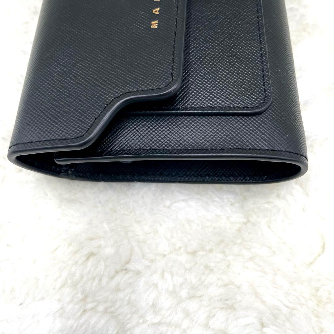 美品 マルニ MARNI 3つ折り 財布 フラップスクエアウォレット ブラック