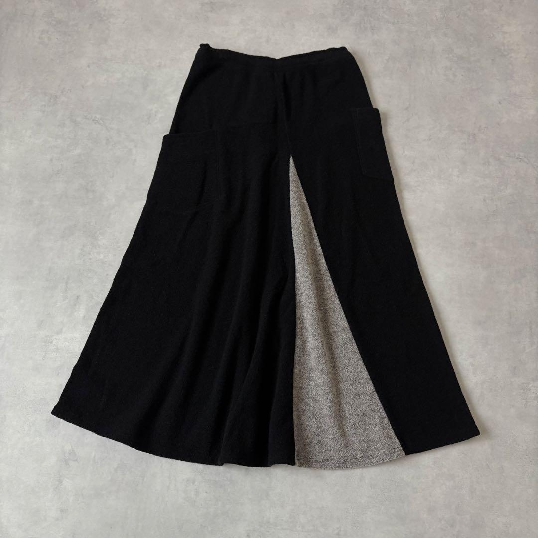 Y's ニットロングスカート 切替デザイン ブラック×ベージュ 美品