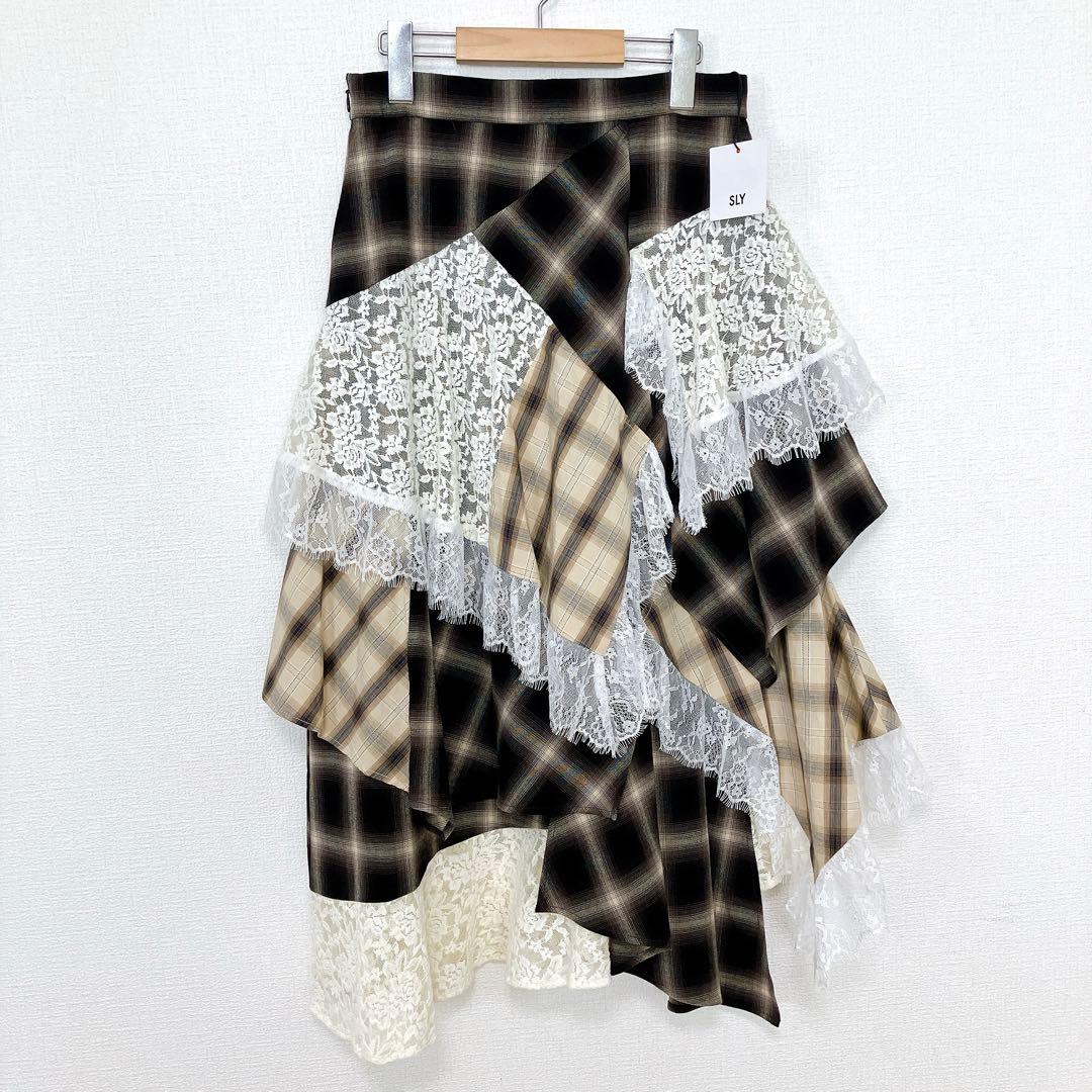 SLY【新品】REMAKE LIKE LACE CHECK SK ブラウン　M
