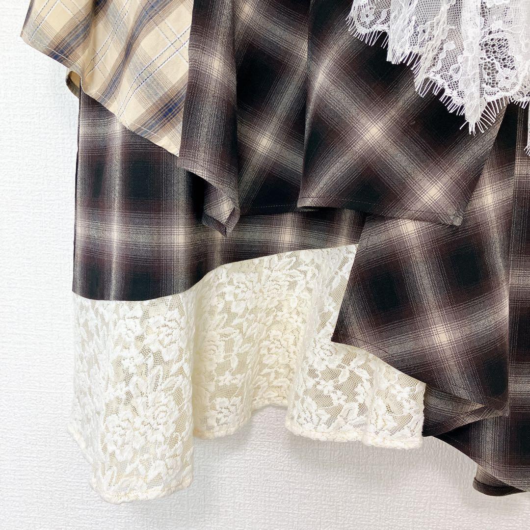 SLY【新品】REMAKE LIKE LACE CHECK SK ブラウン　M