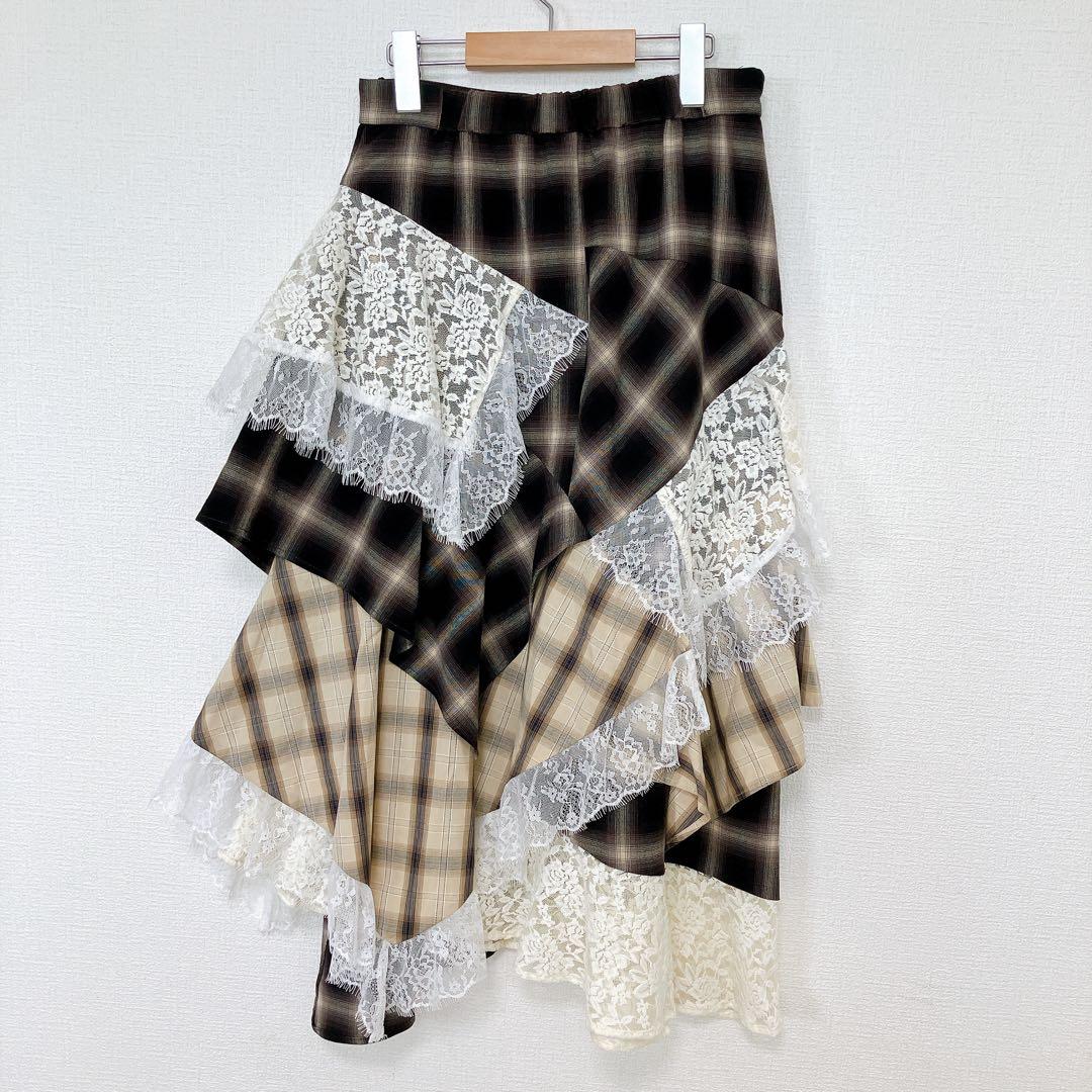 SLY【新品】REMAKE LIKE LACE CHECK SK ブラウン　M