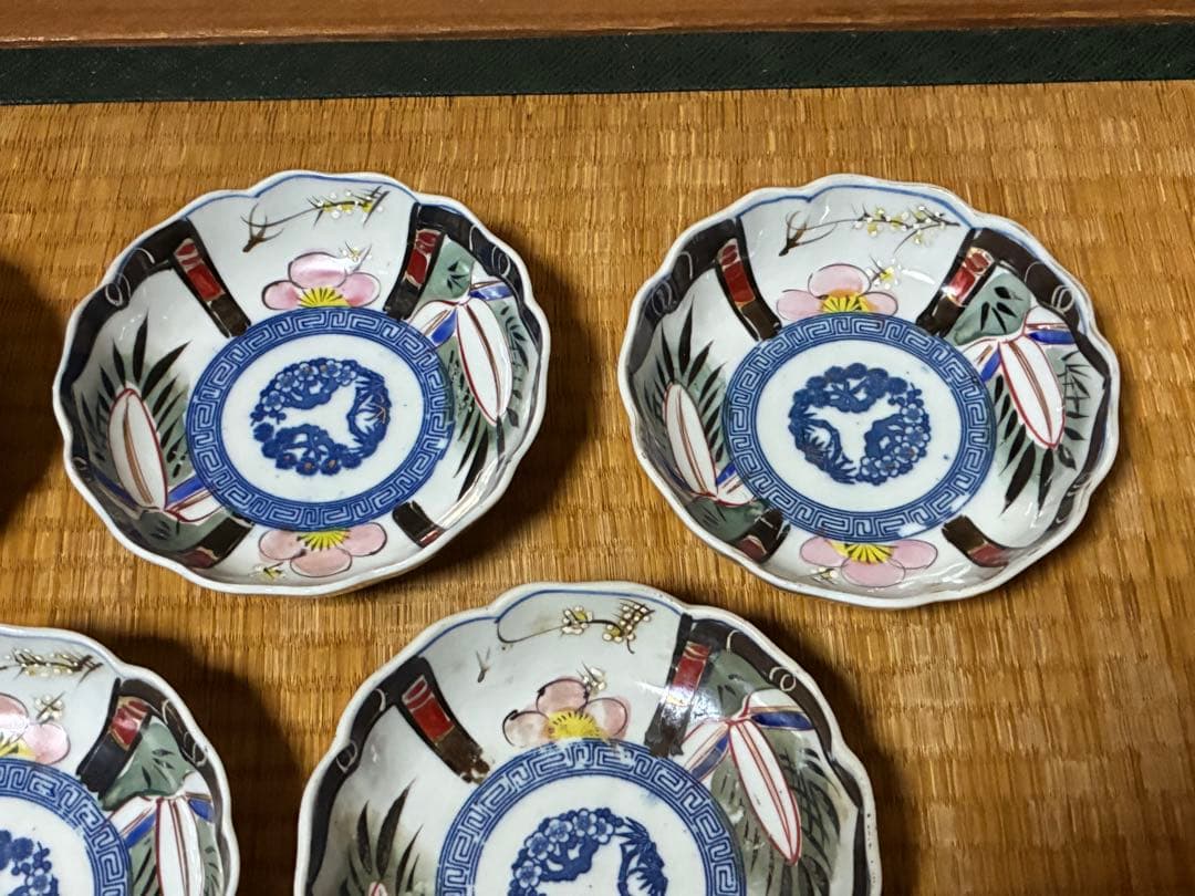 古伊万里 伊万里 染付 色絵 膾皿 中皿 六枚