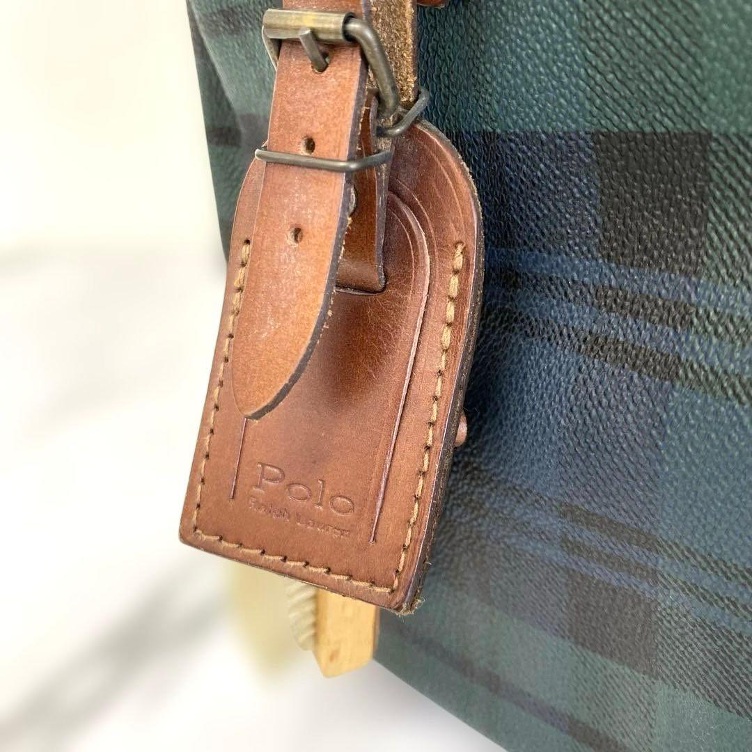 + POLO RALPH LAUREN ミニボストンバッグ チェック 緑 PVC