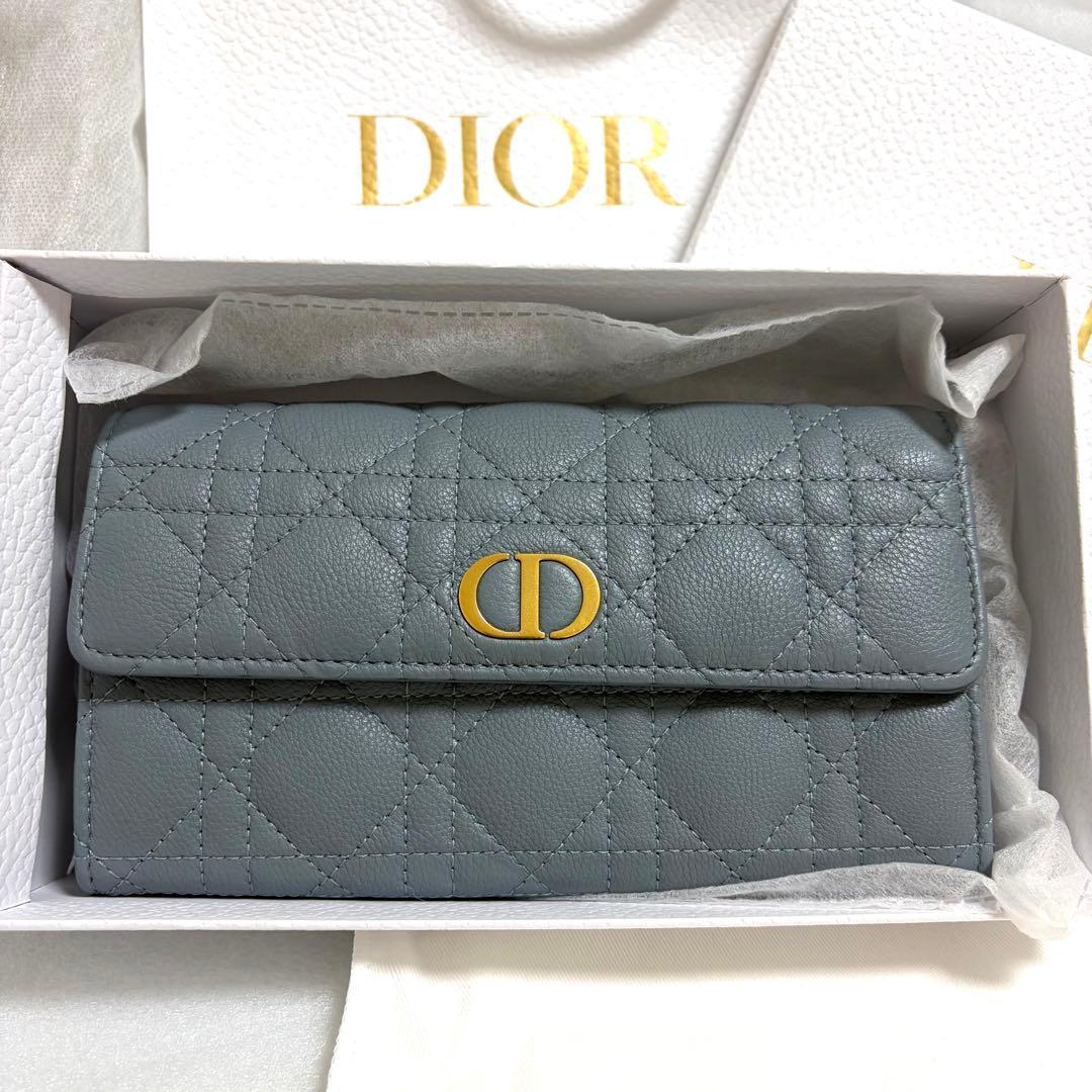 【超美品・備品付き】Dior ロングウォレット カナージュ カーフスキン ブルー
