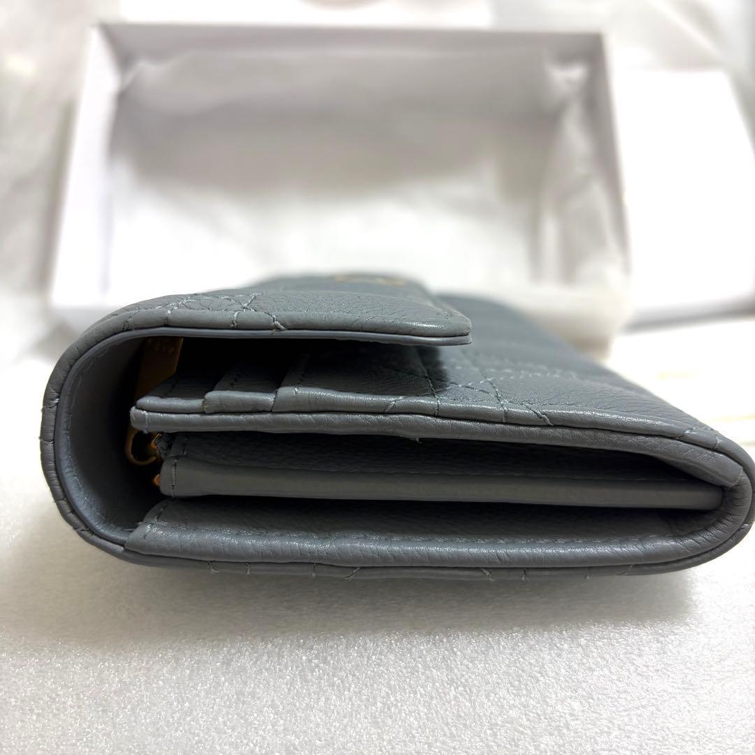 【超美品・備品付き】Dior ロングウォレット カナージュ カーフスキン ブルー