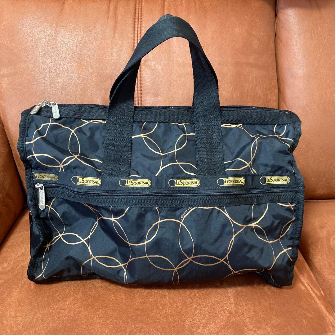 LeSportsac レスポートサック ボストンバッグ ブラック黒 金 ゴールド