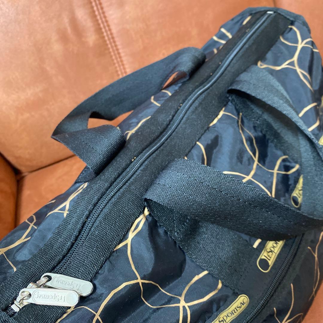 LeSportsac レスポートサック ボストンバッグ ブラック黒 金 ゴールド