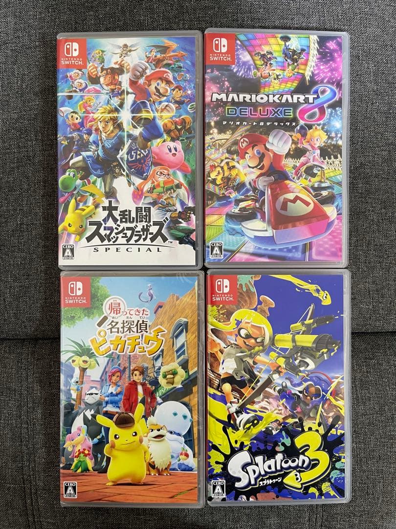 大人気‼️ソフト4本まとめ売りスマブラ&マリカー8&ピカチュウ&スプラトゥーン3
