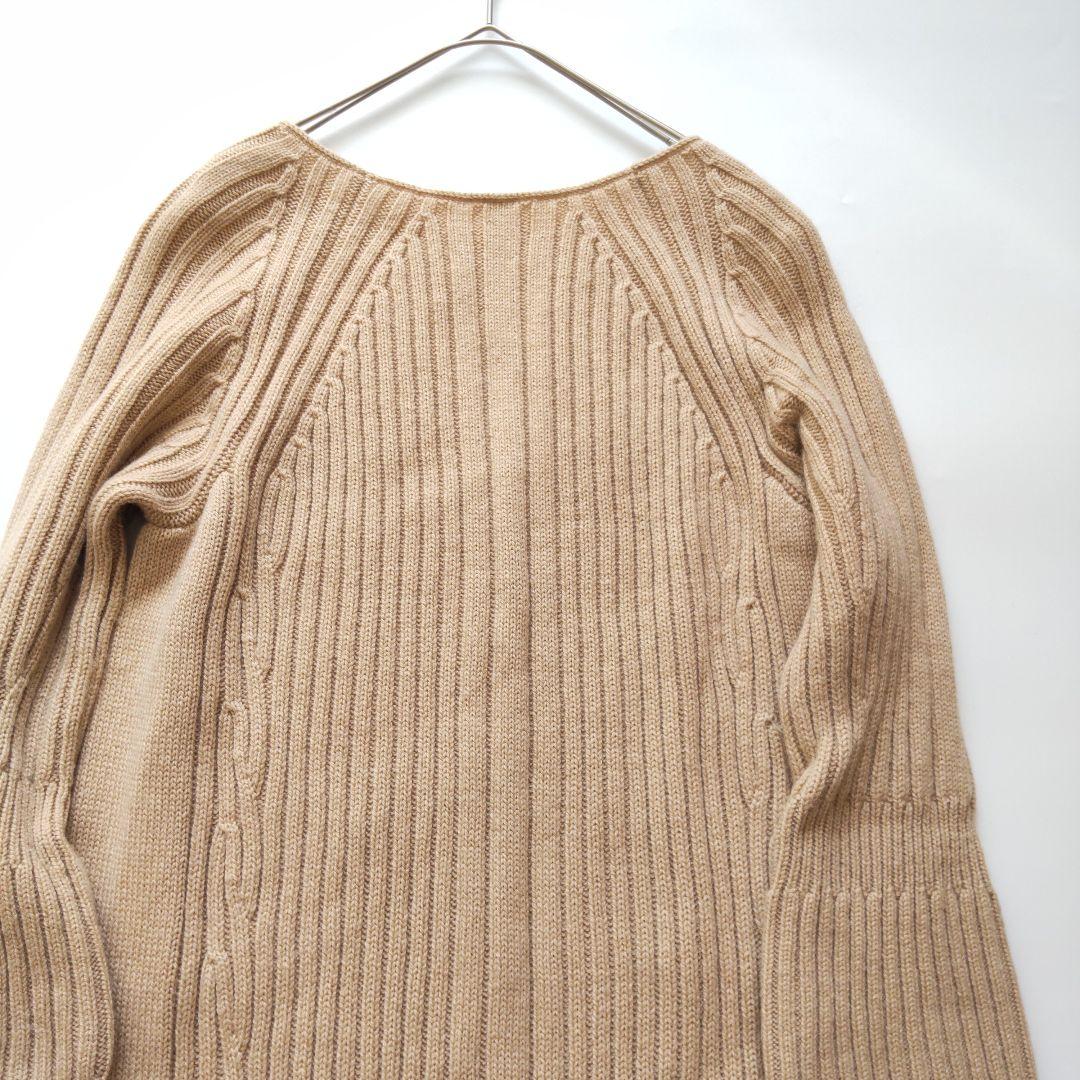 美品 エルメス キャメルヘア 100％ ケーブル ニット ベルスリーブワンピース