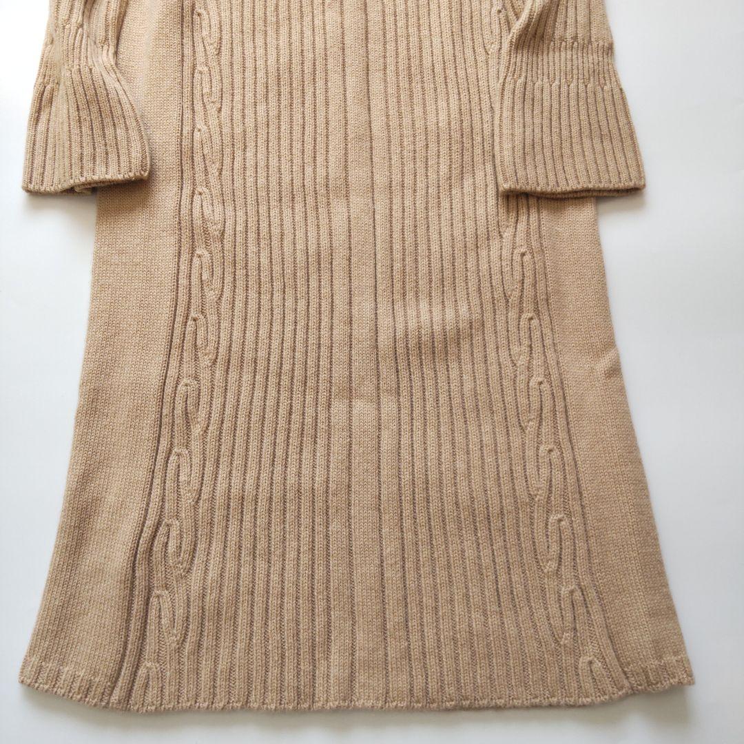 美品 エルメス キャメルヘア 100％ ケーブル ニット ベルスリーブワンピース