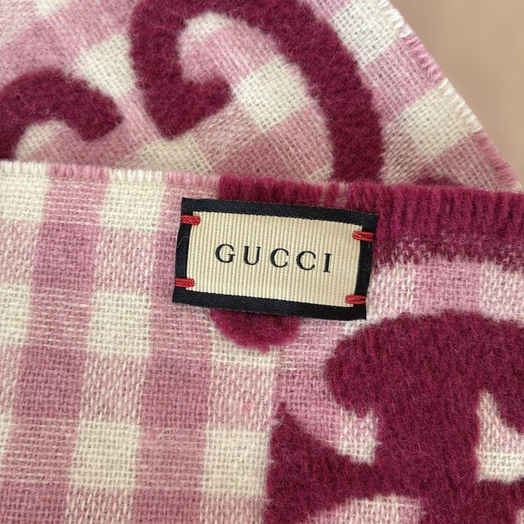 GUCCI チェック柄マフラー ピンク/パープル 35x240cm