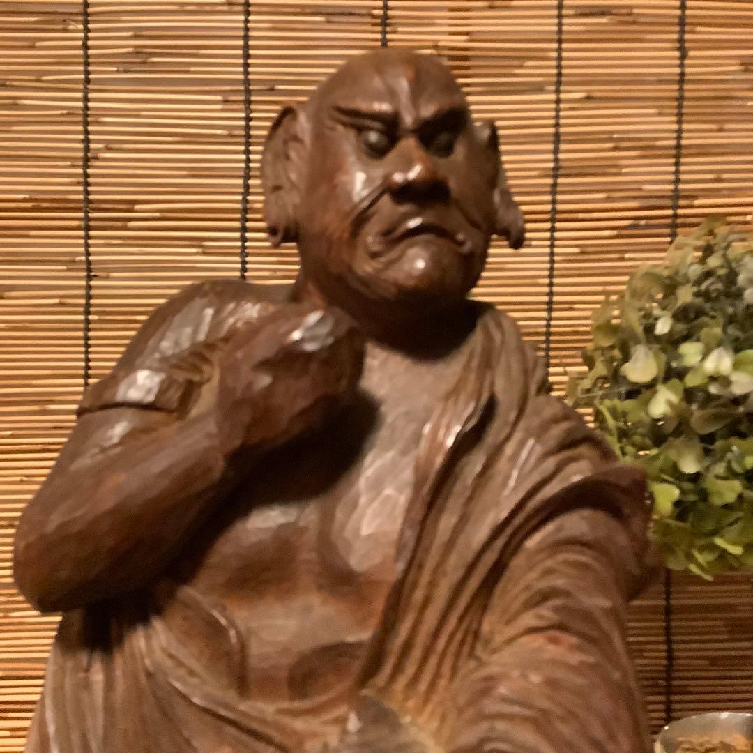 大正期・最高位聖者「聖獣獅子と阿羅漢」高僧・聖獣・煩悩断滅・最高境地・悟り・木彫