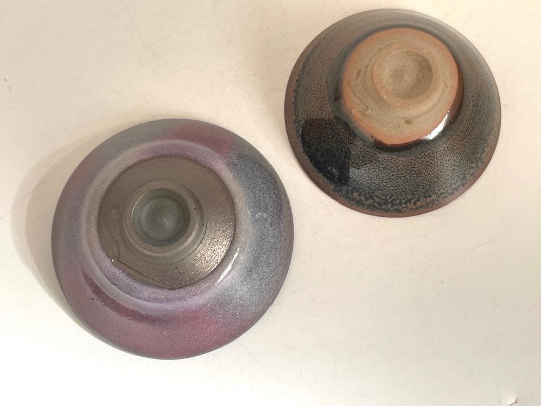 陶芸家　作者不明　作家物　鈞窯釉　天目釉　酒器　平盃　ぐい呑　杯　酒杯　2点