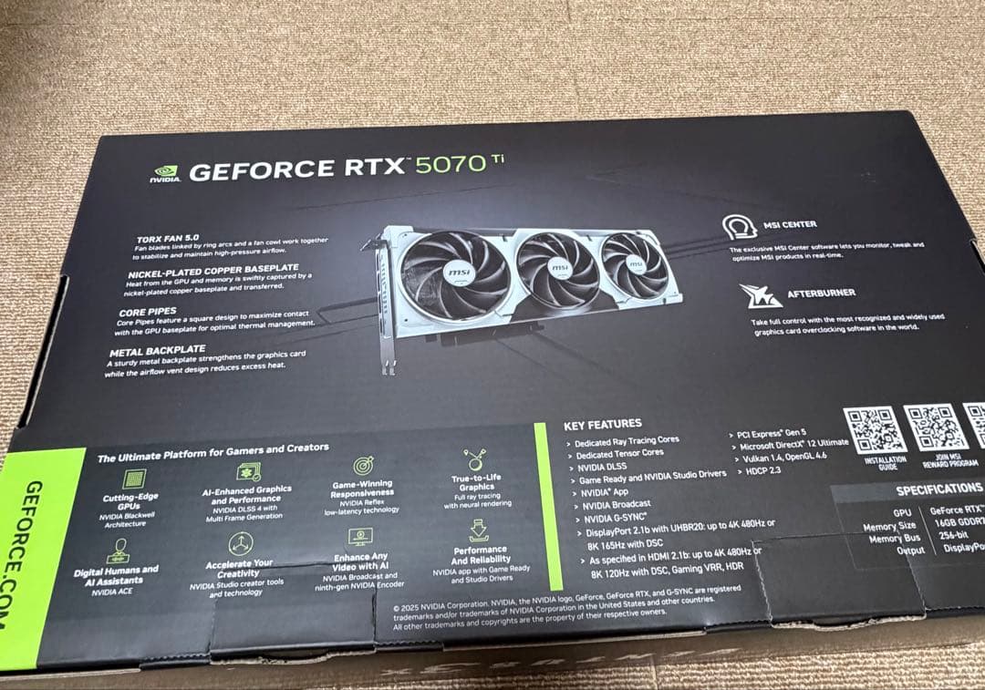 【美品】MSI GEFORCE RTX 5070 Ti