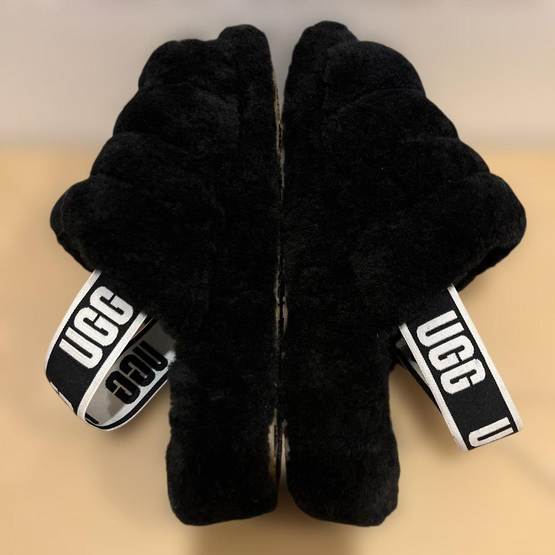 【美品】UGG ブラック ムートン　ボア スリッパ　25cm