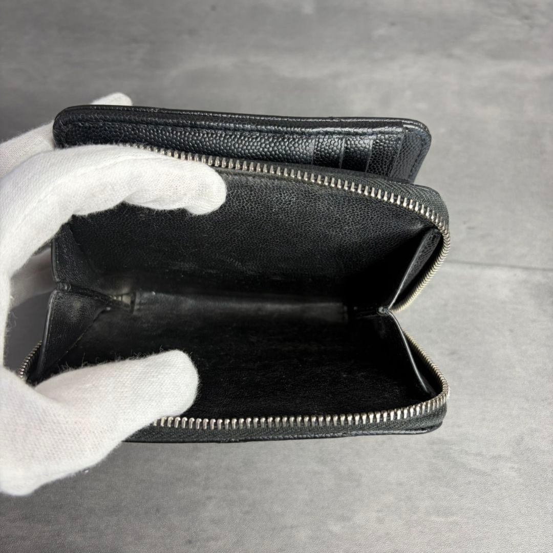 ★美品★SAINT LAURENT 2つ折り財布 キャビアスキン YSL 黒