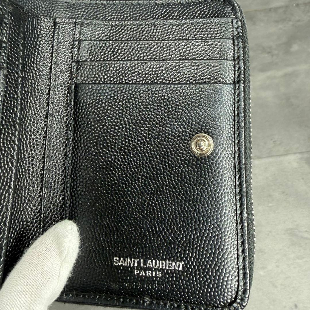 ★美品★SAINT LAURENT 2つ折り財布 キャビアスキン YSL 黒