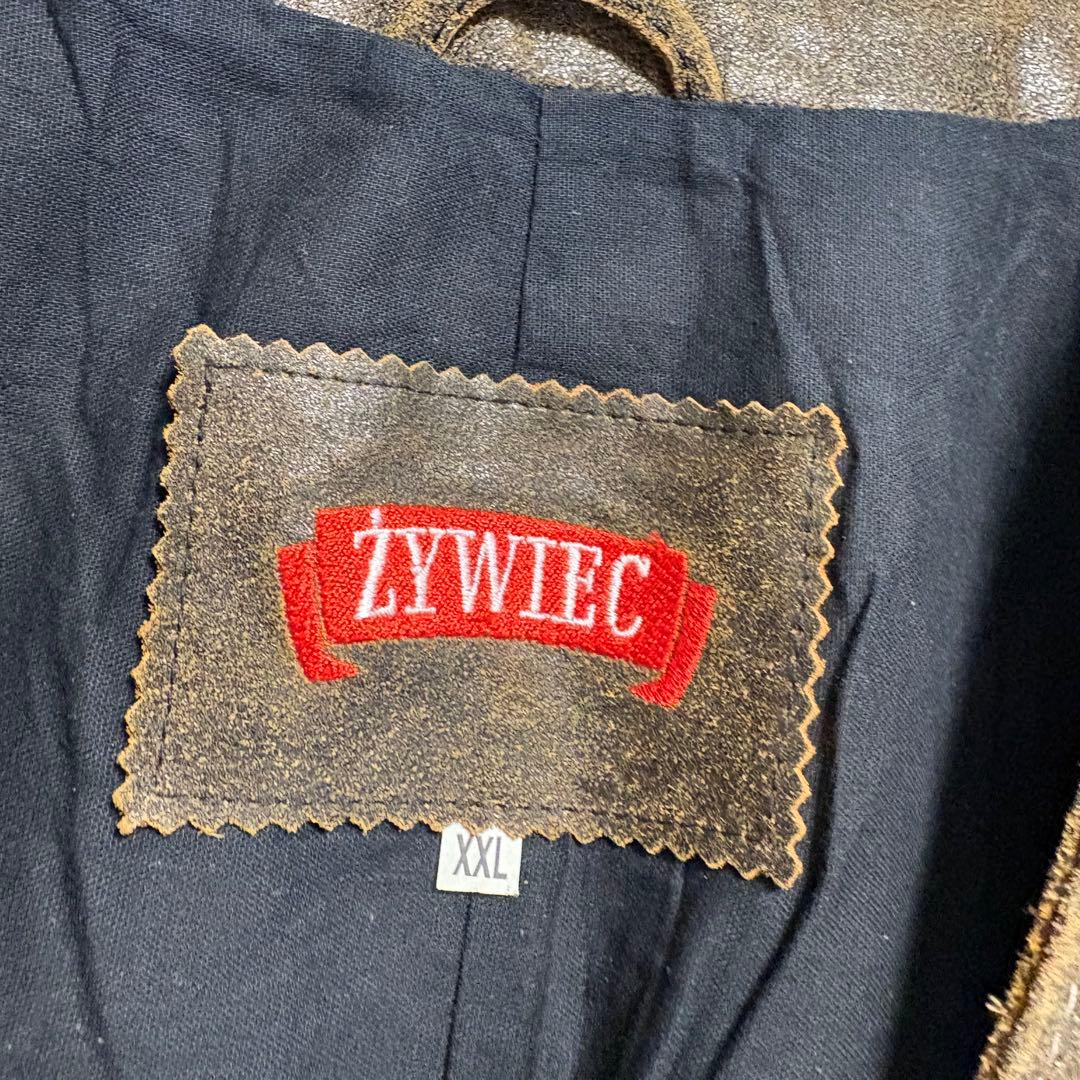 ビンテージ　レザーベスト　刺繍ロゴ　古着　本革　XL