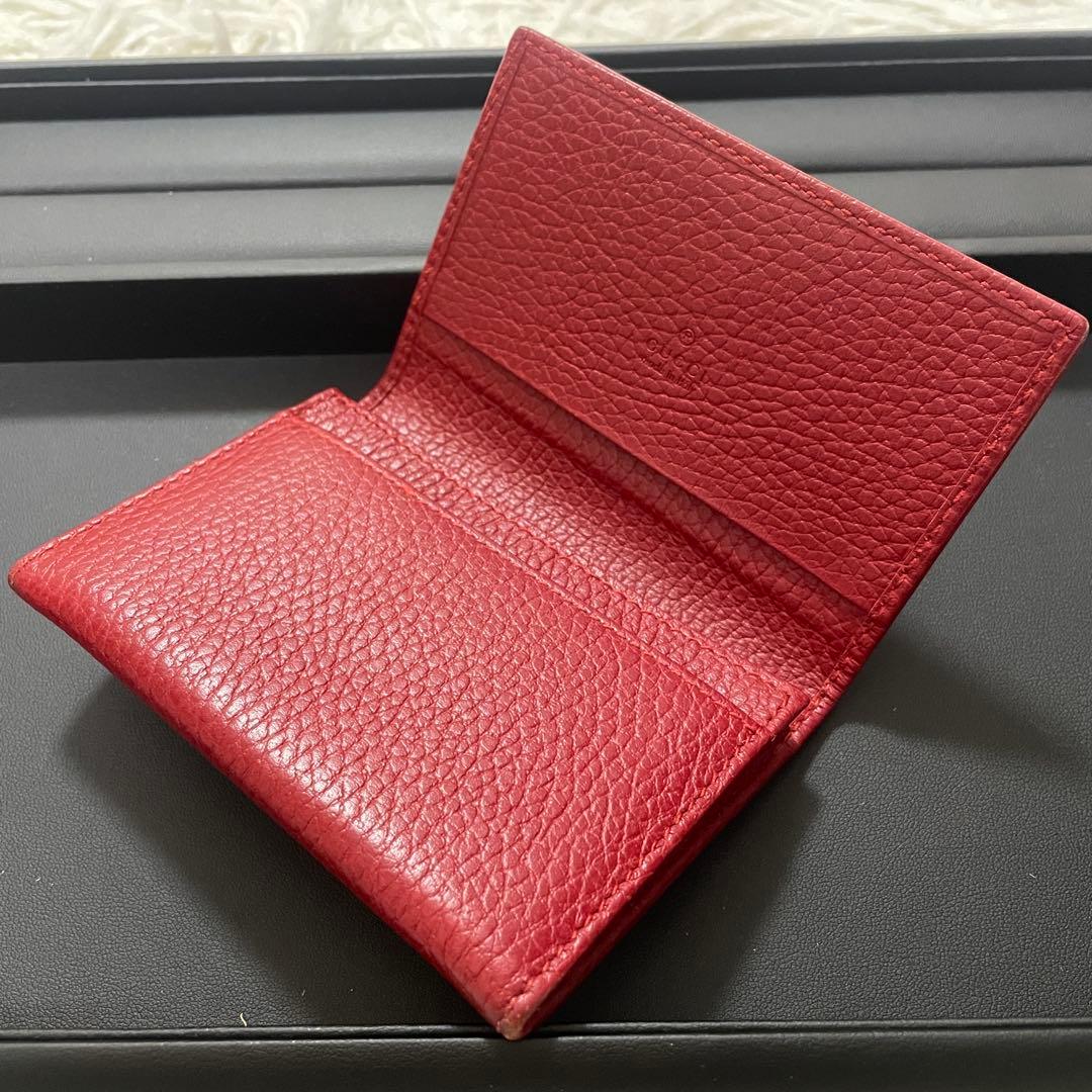 希少GUCCI 本革　GG マーモント　名刺入れ　赤　シボ革　鑑定済み正規品保証