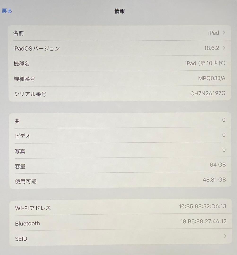 iPad 第10世代 WiFiモデル シルバー 本体
