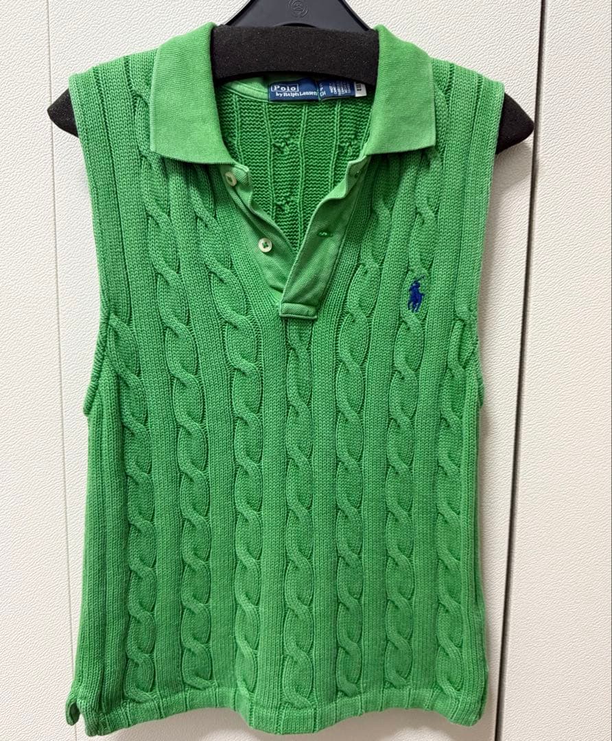 Polo Ralph Lauren ケーブルニットクロップドポロシャツ グリーン