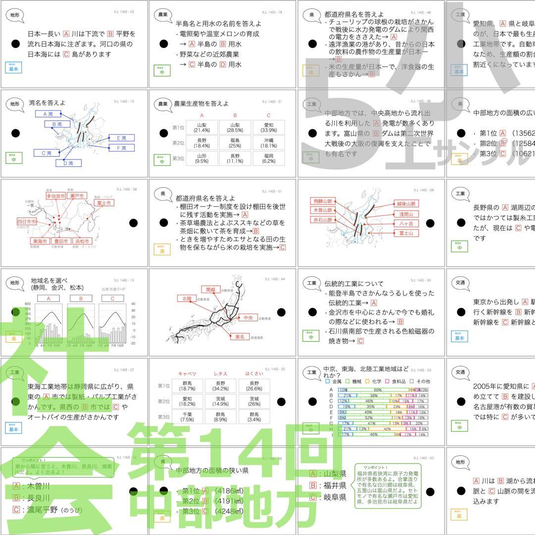 中学受験 暗記カード【5年上 社会・理科11-19回】予習シリーズ 組み分け対策