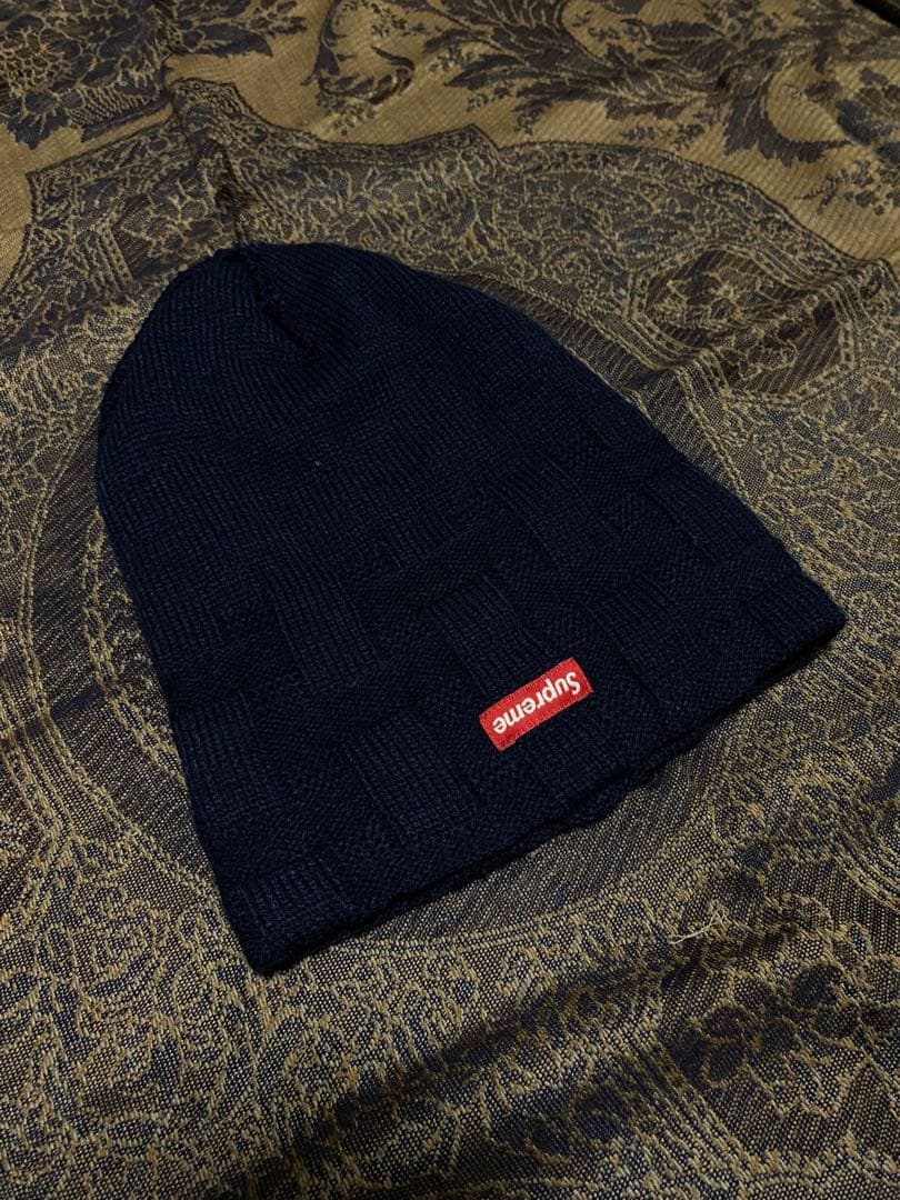 Supreme ネイビー ニット帽 編み込みデザイン