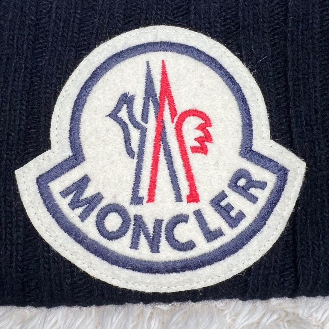 【美品】MONCLER ニット帽 ワッペン デカロゴ ビーニー