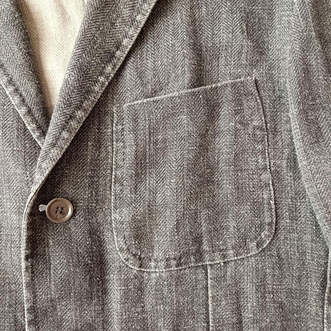 【美品/伊製】KRIZIAUOMO リネン100 ヘリンボーン ジャケット XL