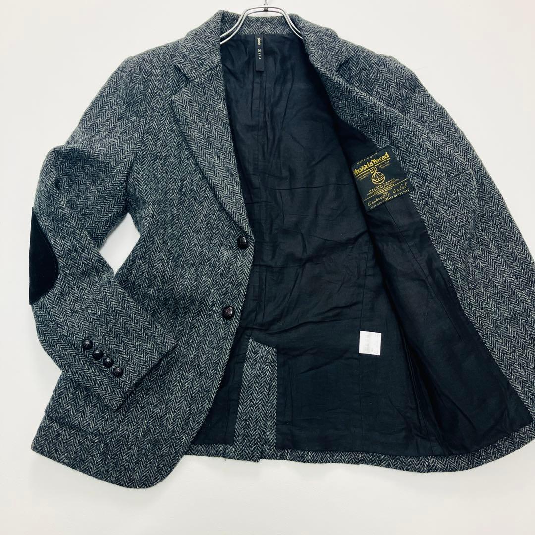 美品　ハリスツイード　テーラードジャケット　ヘリンボーン　ワッペン　くるみボタン