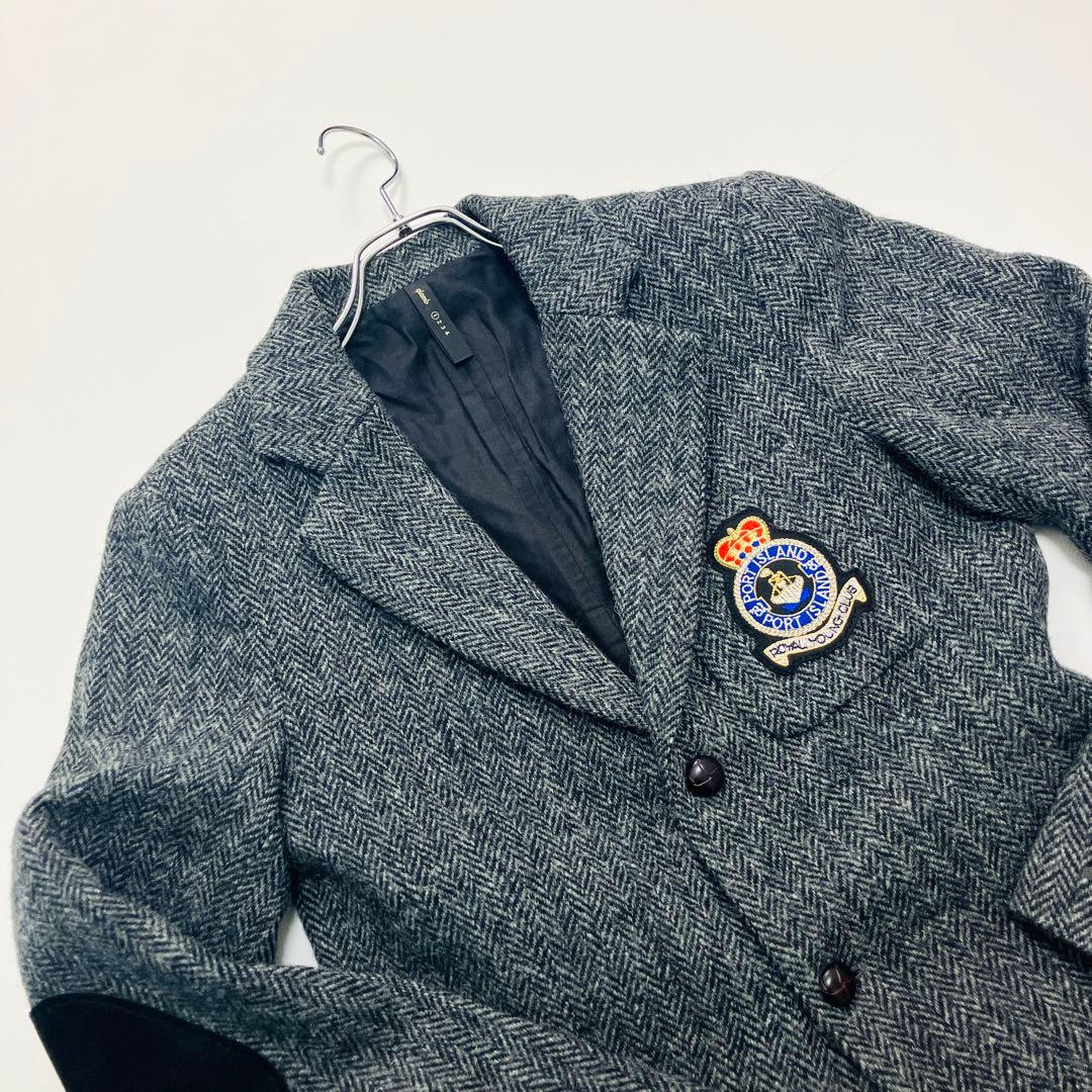 美品　ハリスツイード　テーラードジャケット　ヘリンボーン　ワッペン　くるみボタン