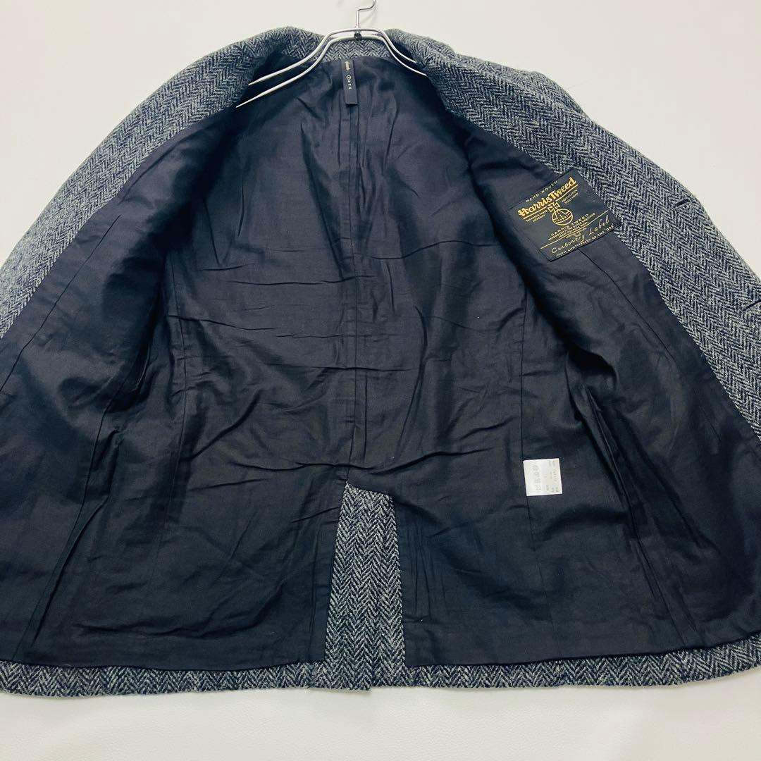 美品　ハリスツイード　テーラードジャケット　ヘリンボーン　ワッペン　くるみボタン