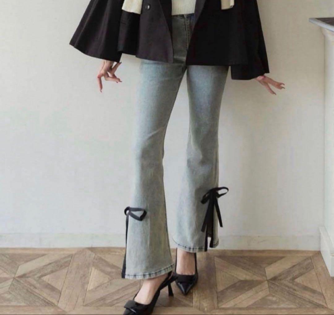 パンツ Ranclic side slit denim ribbon pants