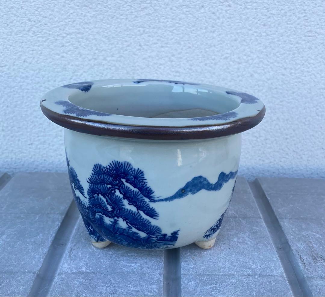 新品 瀬戸焼 染付け 丸形 植木鉢 盆栽鉢