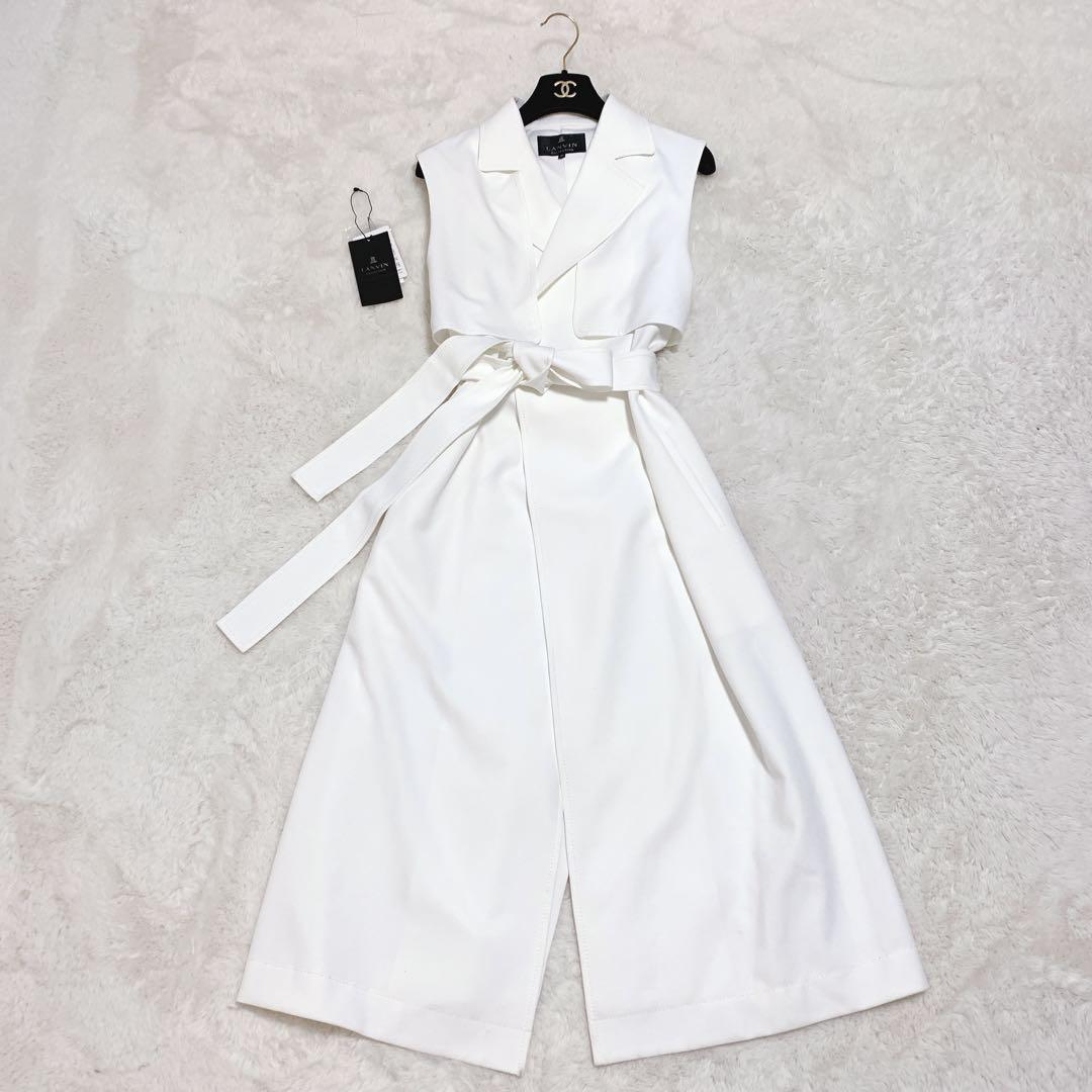 LANVIN ランバンコレクション ロングジレ ベスト ホワイト 38 お呼ばれ