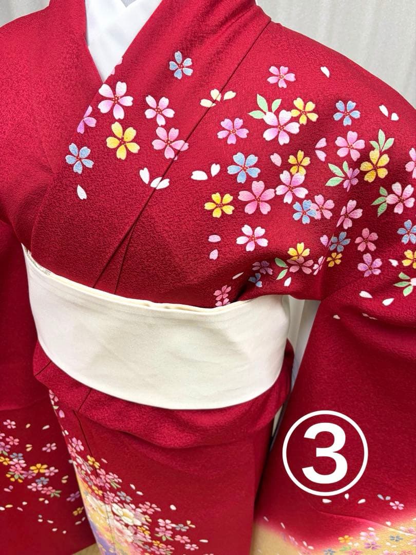 正絹振袖 グラデーション赤色花柄