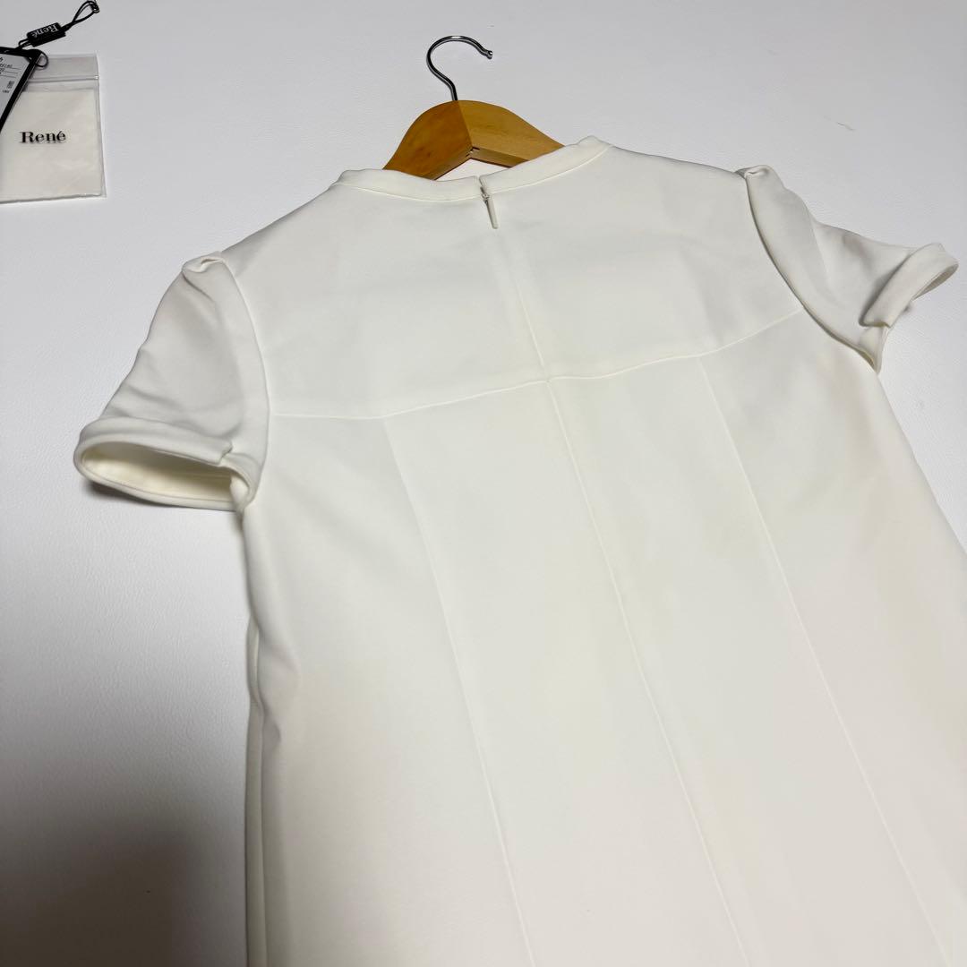 極美品✨ ルネ 半袖 ワンピース フレア リボン ホワイト タグ付き