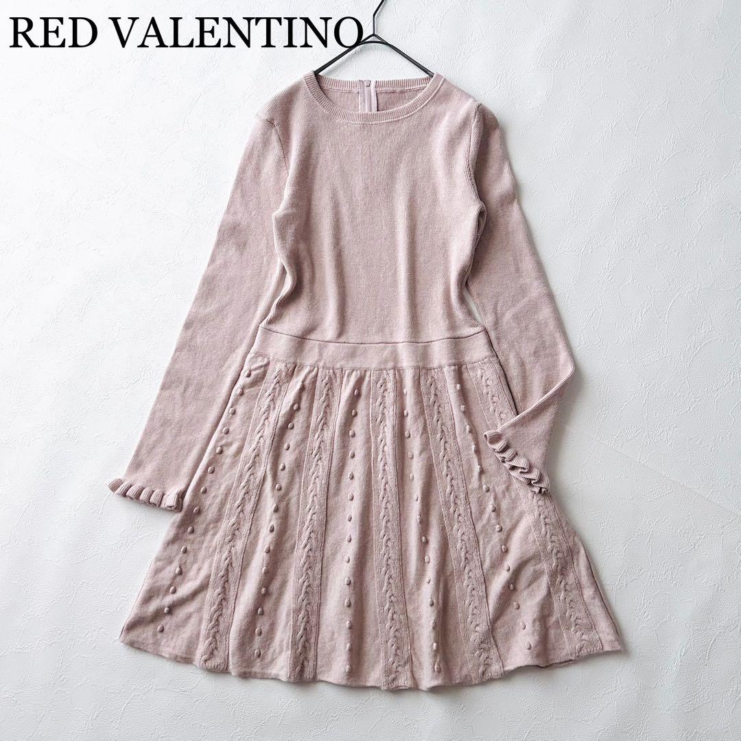 2773Z 美品 レッドヴァレンティノ ニットワンピース フリル カシミヤ L