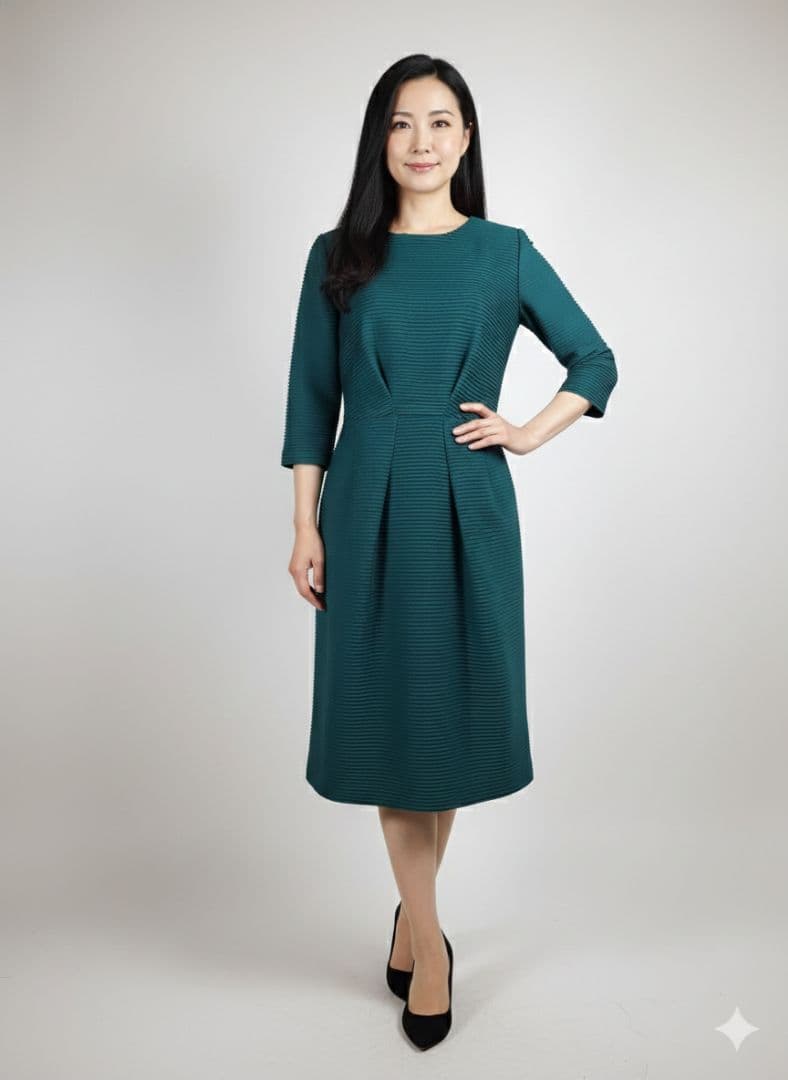 美品 Leilian プリーツデザインワンピース