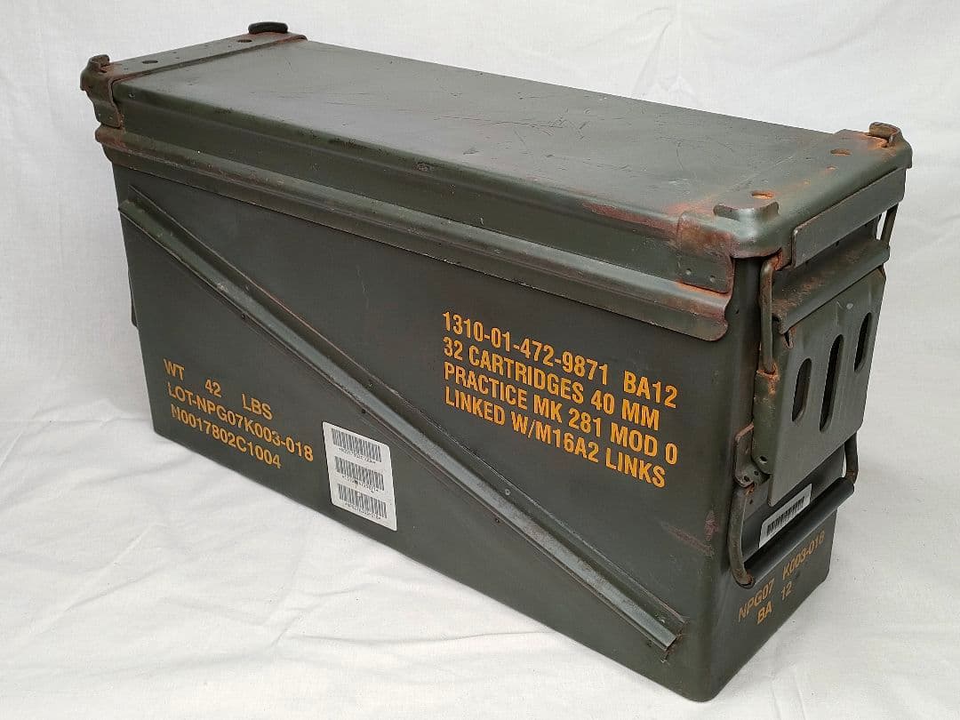 [米軍実物]アーモ缶 ロングサイズ 弾薬箱 ステンシル付 アンモボックス