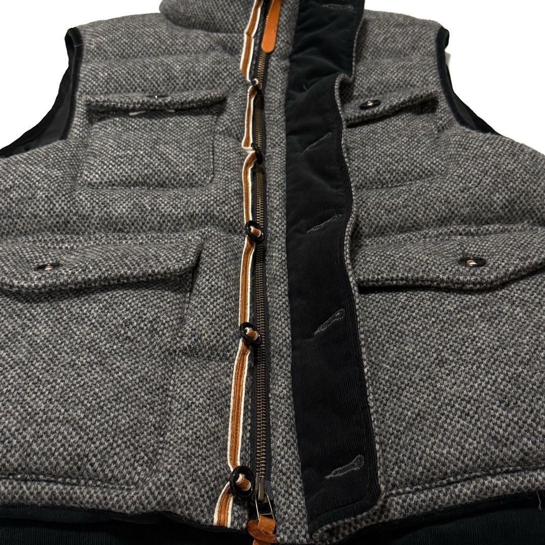 【美品】 BEAMS ウール×ダウン ベスト コーデュロイ切替 グレー M