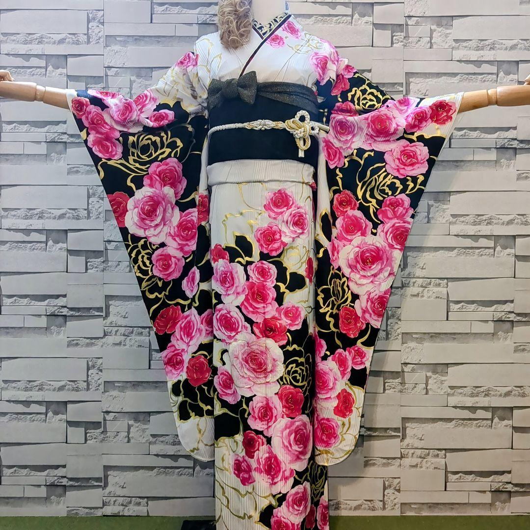 振袖セット 振袖フルセット 正絹 CECIL McBEE 駒刺繍 薔薇 白 89