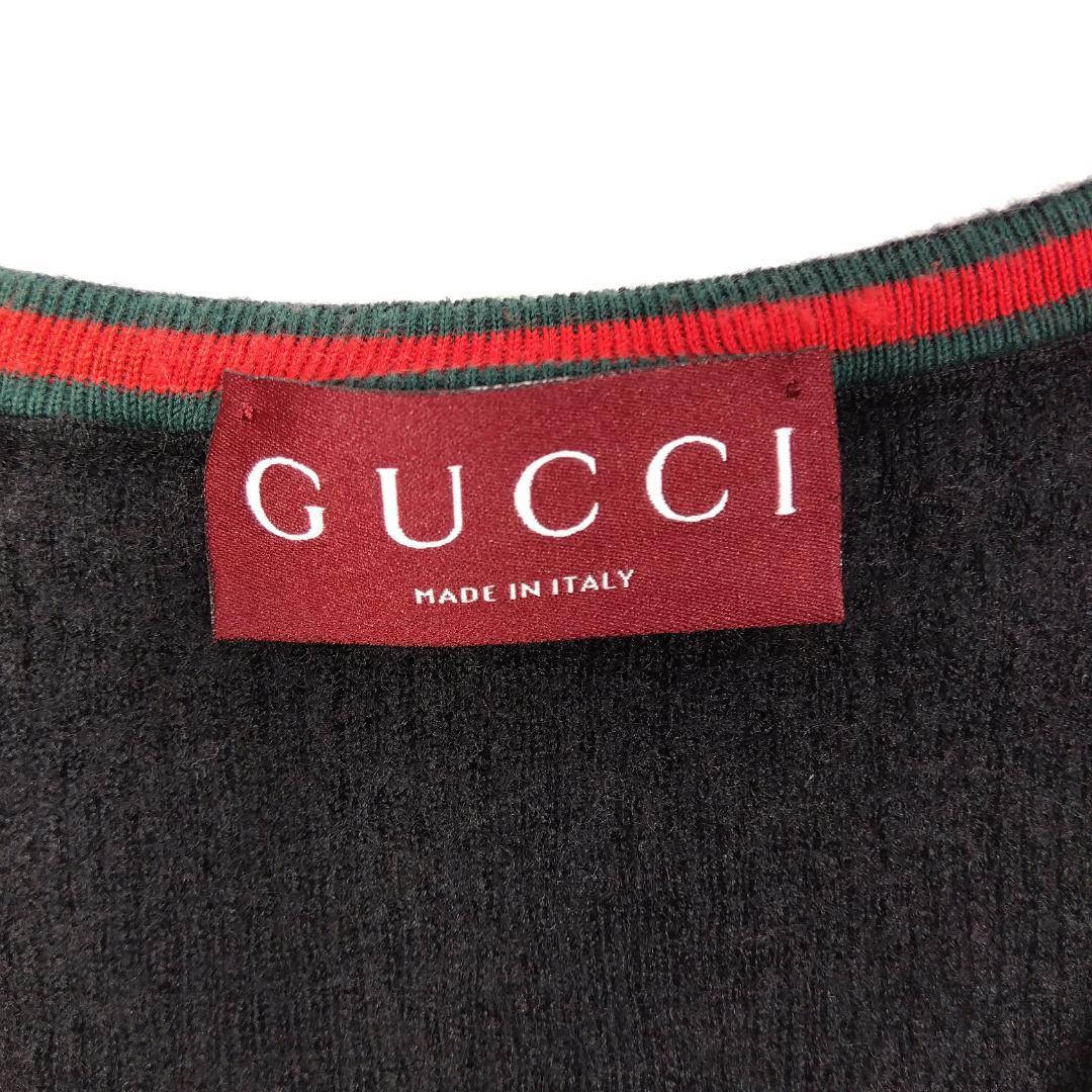 GUCCI 黒 Uネック カーディガン ロゴボタン　シルクウール　グッチ