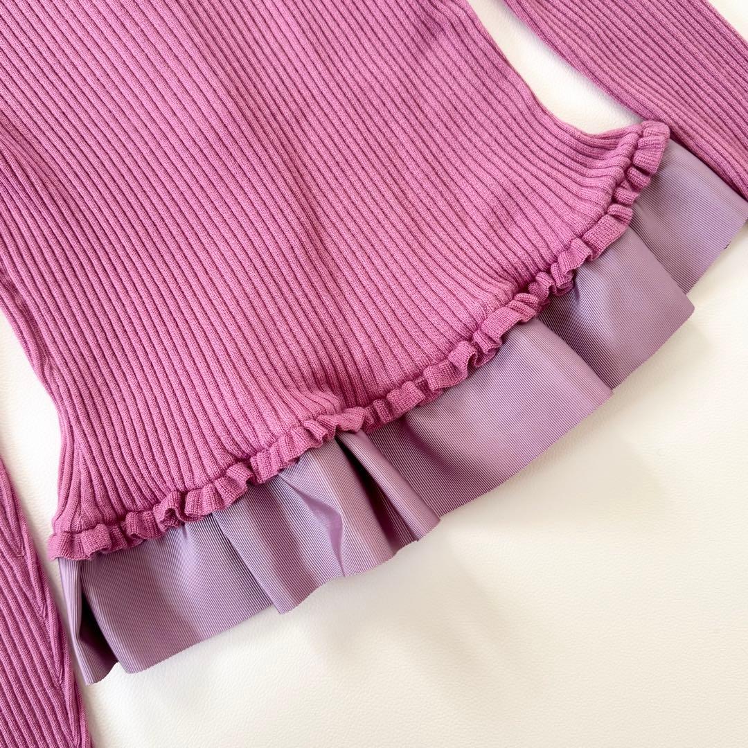 M'S GRACYパールボタンカーディガン フリル ピンク Ｌ　美品