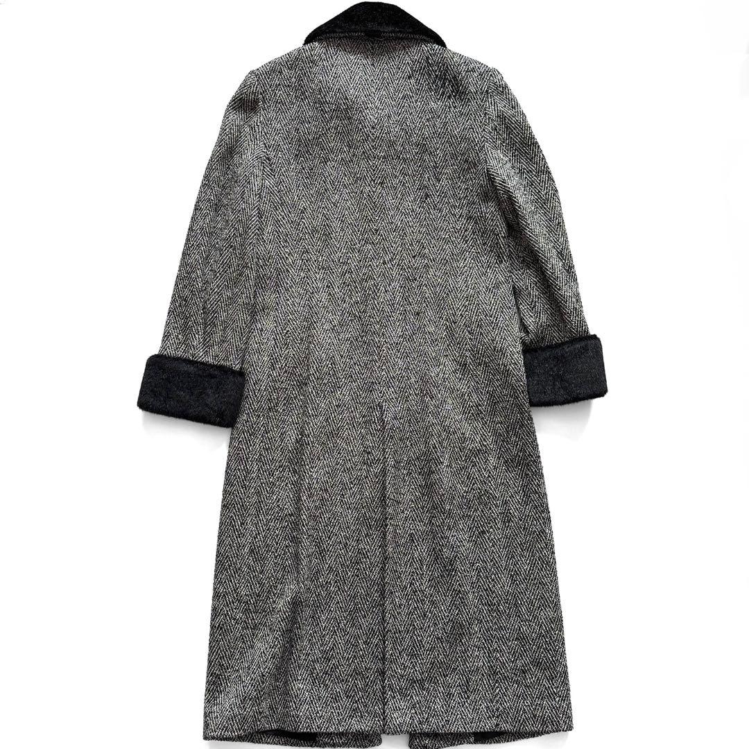KARL LAGERFELD ロングコート マキシ丈 ヘリンボーン ファー付き