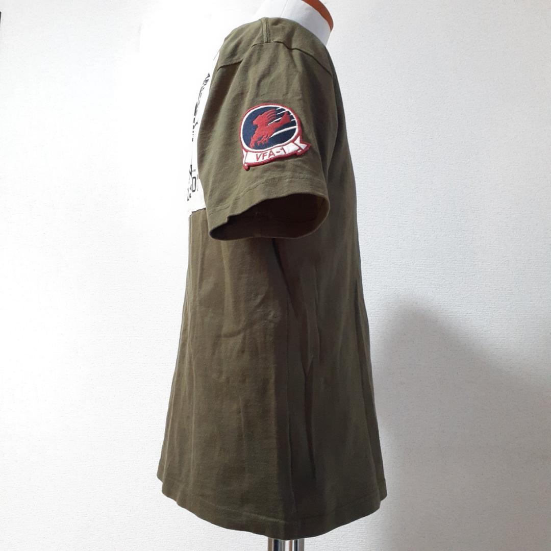 美品▲AVIREX アヴィレックス Tシャツ カーキ 枯草色 Lサイズ
