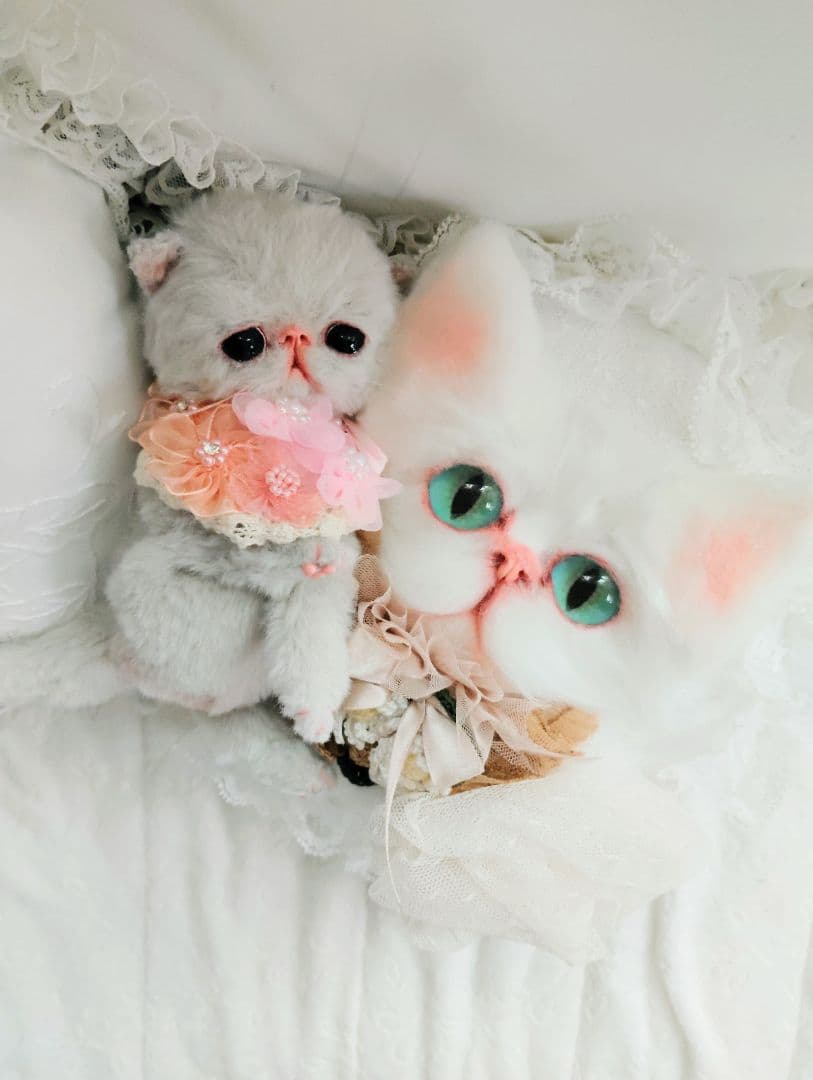 ハンドメイド♡猫ちゃんお顔クッション♡フリル♡レース♡