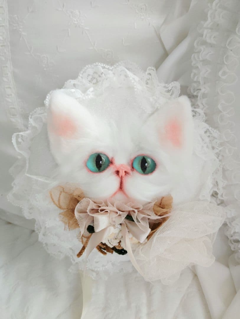 ハンドメイド♡猫ちゃんお顔クッション♡フリル♡レース♡
