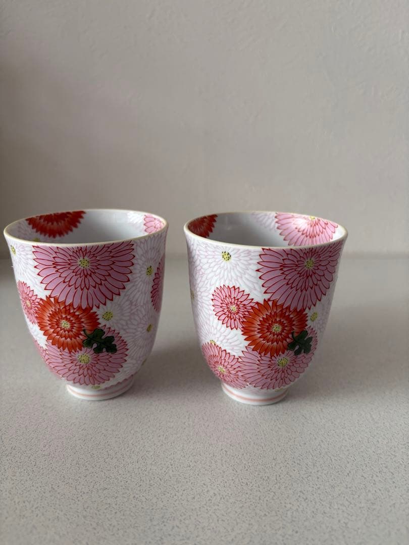 有田焼 其泉窯 菊花 湯呑 茶器 2客