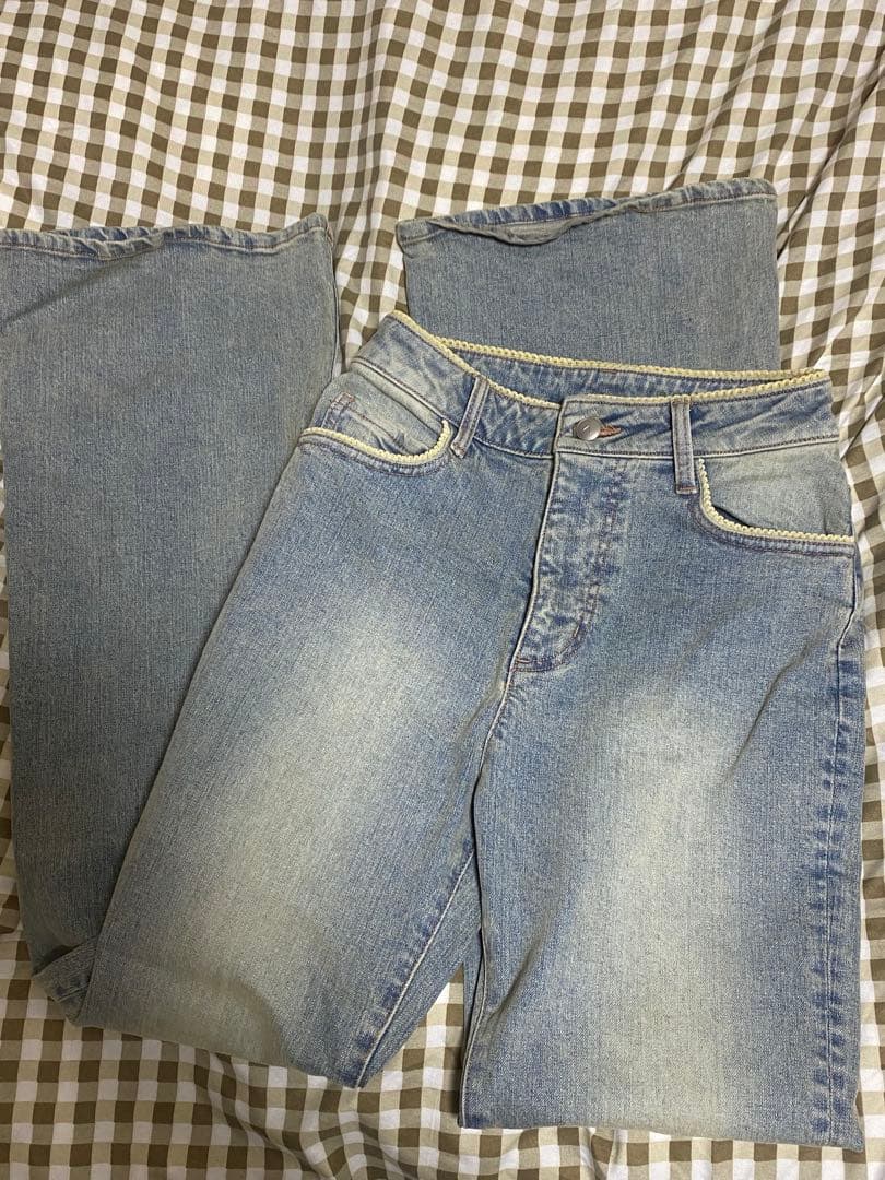 Heart stitch denim Blue beige アンドマリー